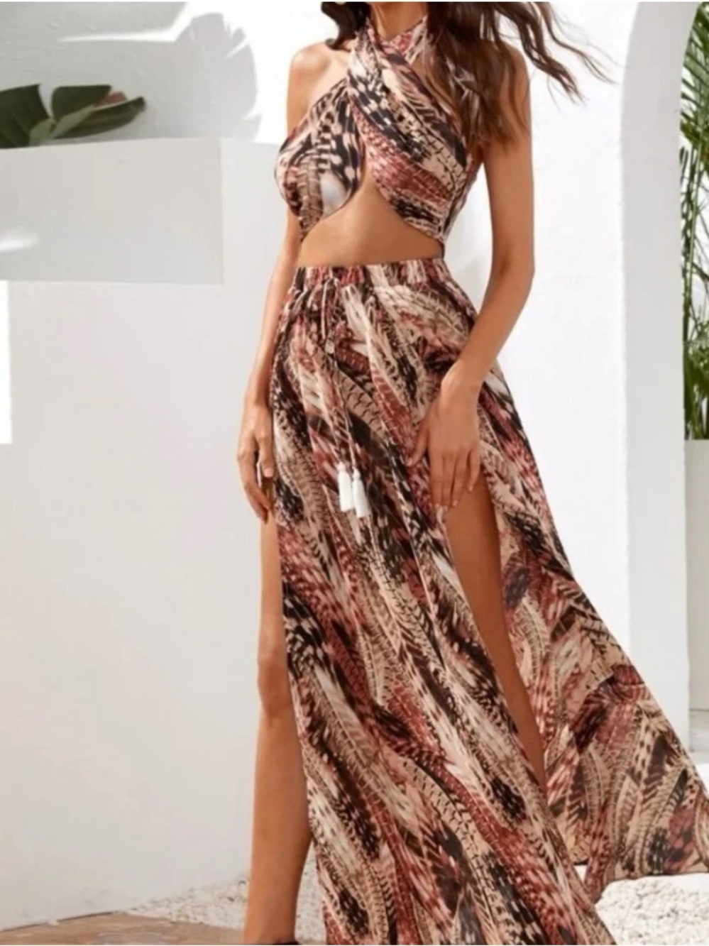 5 for $25!! SHEIN Double Split Pull-On Leaf Print Maxi Skirt Beautiful Condition